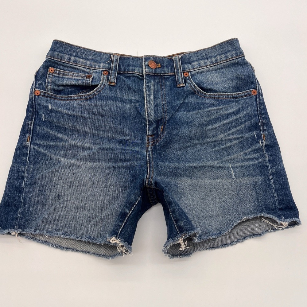 Madewell Womens 25 High Rise Stretch Denim‎ Shorts Dark Wash Frayed Hems